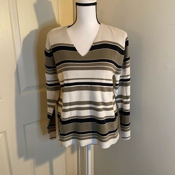 Liz Claiborne, striped v-neck sweater, PL - Picture 1 of 7